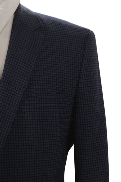 Boss Hugo Boss Mens Blue Wool Check Blazer Buttoned Size 40