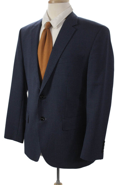 Boss Hugo Boss Mens Blue Wool Check Blazer Buttoned Size 40