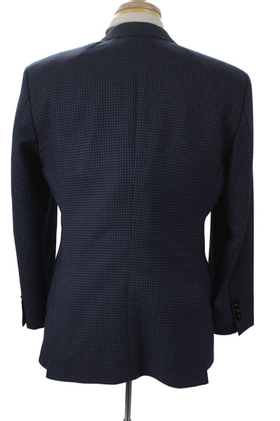 Boss Hugo Boss Mens Blue Wool Check Blazer Buttoned Size 40