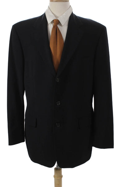 Boss Hugo Boss Mens Black Virgin Wool Blazer Solid Buttoned Size 42