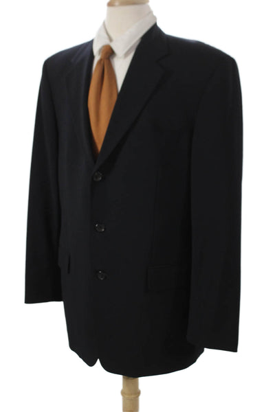 Boss Hugo Boss Mens Black Virgin Wool Blazer Solid Buttoned Size 42