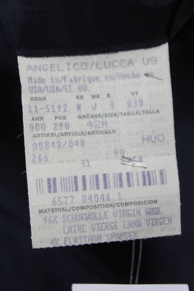 Boss Hugo Boss Mens Black Virgin Wool Blazer Solid Buttoned Size 42