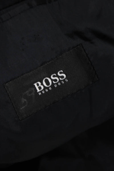 Boss Hugo Boss Mens Black Virgin Wool Blazer Solid Buttoned Size 42