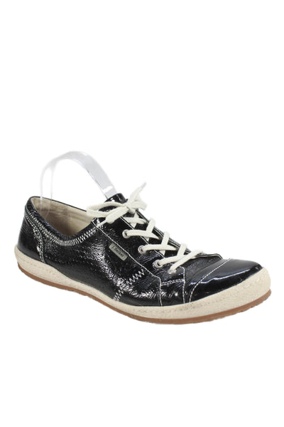 Josef Seibel Mens Patent Leather Low Top Lace Up Sneakers Black Size 44