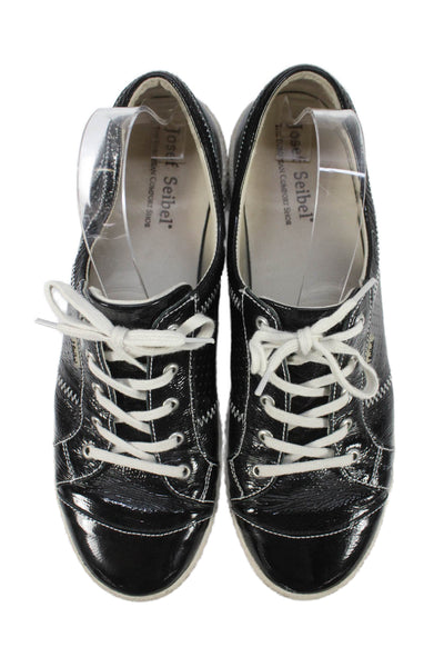 Josef Seibel Mens Patent Leather Low Top Lace Up Sneakers Black Size 44