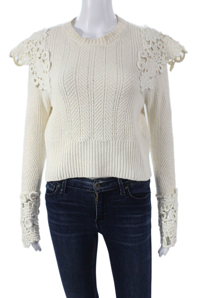 Sea New York Womens Pullover Sweater Ivory Cotton Crew Neck Size XS