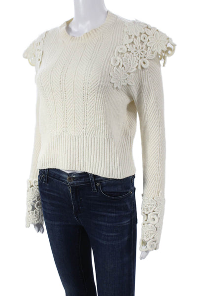 Sea New York Womens Pullover Sweater Ivory Cotton Crew Neck Size XS