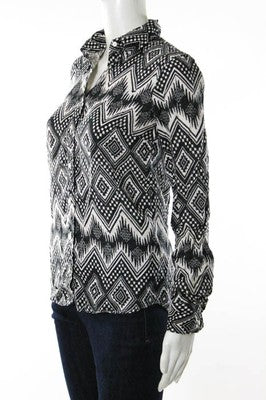 J Crew Black White Print Button Down Linen Shirt Size 00