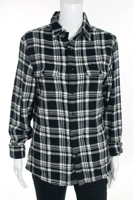 Alex Mill Black Ivory Cotton Plaid Print Button Down Shirt Size S