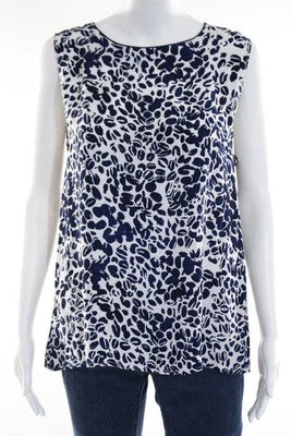 Piamita Black White Silk Abstract Button Down Back Sleeveless Blouse Size Large