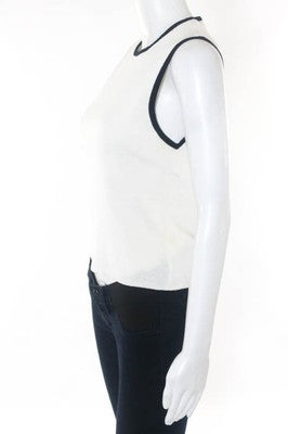 Ralph Ralph Lauren Ivory Nacy Blue Trim Sleeveless Crew Neck Sweater Size Medium