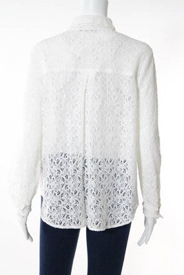 Sam & Lavi White Cotton Eyelet Button Front Shirt Size Small