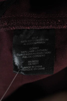 Tibi Red Wine Cotton High Waist Leather Contrast Skinny Leg Jeans Size 30