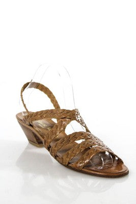 Stephane Kelian Brown Braided Leather Slingbacks Sandals Size 10
