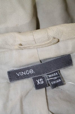 Vince Ivory Leather Zipper Detailed Collared Jacket Coat Size Extra Small