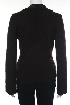 Nanette Lepore Dark Brown Wool Suede Trim Button Down Jacket Size Medium