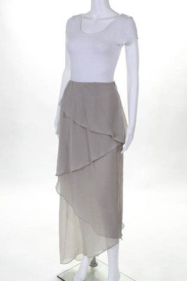 Chetta B Brown Silk Zip Up Full Length A Line Skirt Size 8