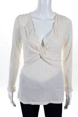 Velvet by Graham & Spencer Off White Cotton Draped V Neck Blouse Top Size Medium