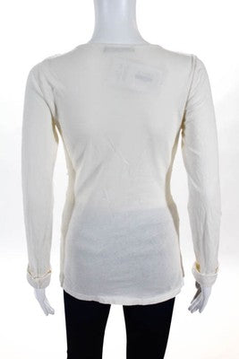 Velvet by Graham & Spencer Off White Cotton Draped V Neck Blouse Top Size Medium