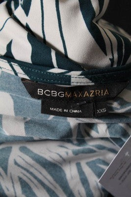 BCBG Max Azria Teal Gray Stretch V-Neck Short Sleeve Knit Top Size XXS