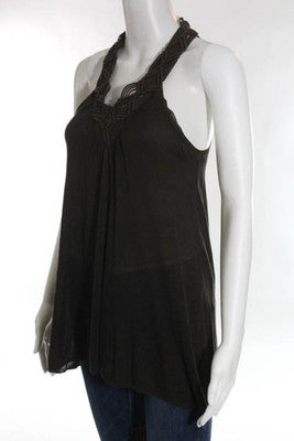 Iisli Brown V Neck Macrame Sleeveless Knit Top Size P