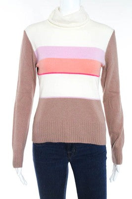 Lawson Multi-Color Cashmere Striped Pullover Turtleneck Sweater Size Medium