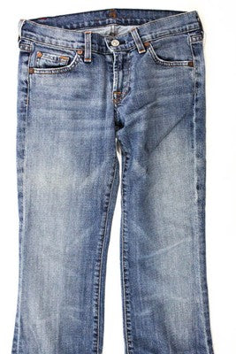 7 For All Mankind Medium Blue Cotton Full Length Wide Leg Jeans Size 25