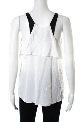 Cut25 by Yigal Azrouel White Silk Sleeveless Pullover Black Strap Tank Size 4