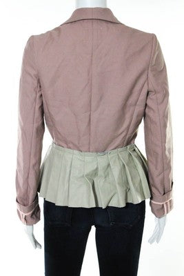 Sandra Weil Pink Beige Wool Leather Trim Blazer Jacket Size Small New