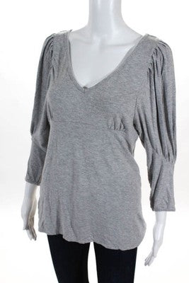 BCBGirls Light Gray Stretch Knit V Neck Blouse Top Size Large