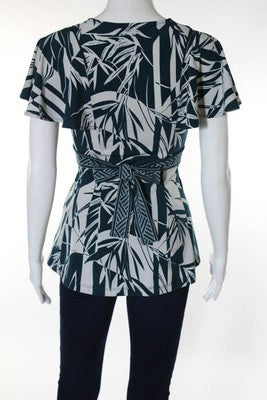 BCBG Max Azria Teal Gray Stretch V-Neck Short Sleeve Knit Top Size XXS