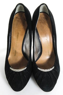 Giuseppe Zanotti Design Black Suede Rhinestone Almond Toe Pumps Size 7.5