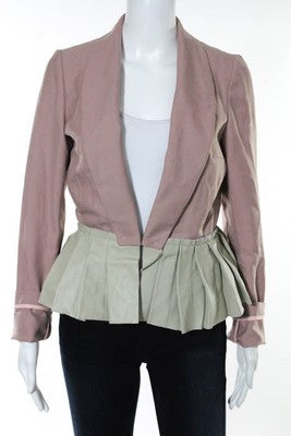 Sandra Weil Pink Beige Wool Leather Trim Blazer Jacket Size Small New