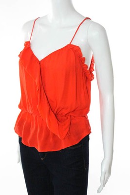 Parker Orange Silk Sleeveless Lightweight V Neck Tank Top Size M