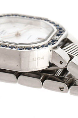 Clerc Stainless Steel Mother Of Pearl Face Diamond Accent Sapphire Wrist Watch