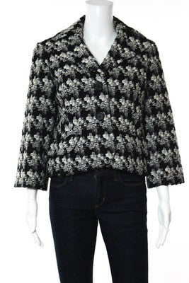 Robert Rodriguez Black White Wool Woven Knit Collared Jacket Size 10