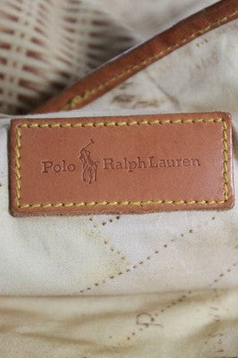 Polo Ralph Lauren Yellow Tan Basket Weave Printed Duffel Tote Bag
