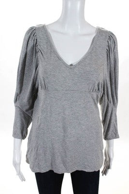 BCBGirls Light Gray Stretch Knit V Neck Blouse Top Size Large