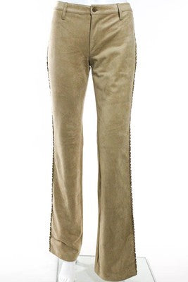 Vertigo Beige Suede Side Lace Up Detail Boot Cut Trouser Pants Size 2
