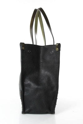 Tomas Maier Black Pebbled Leather Bronze Studded Trim Tote Shoulder Handbag