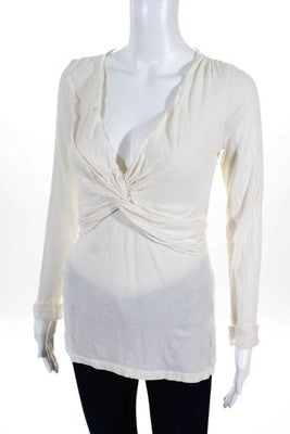 Velvet by Graham & Spencer Off White Cotton Draped V Neck Blouse Top Size Medium