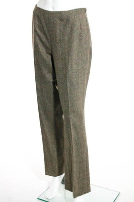 Akris Beige Wool Flat Front Boot Cut Trouser Pants Size 8