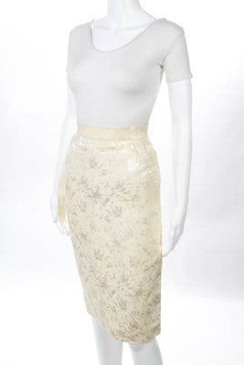 Gianfranco Ferre Beige Floral Knee Length Pencil Skirt Size Italian 38