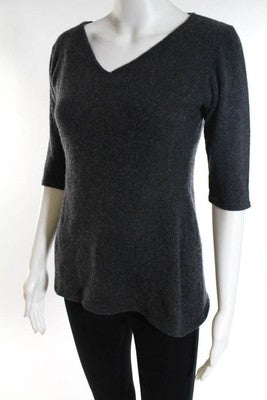 Jill Stuart Dark Gray Wool 3/4 Sleeve V-Neck Sweater Size Small