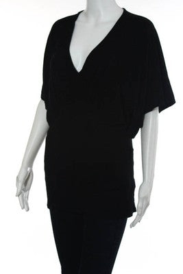 Ella Moss Black V-Neck Stretch Short Sleeve Casual Knit Top Size S