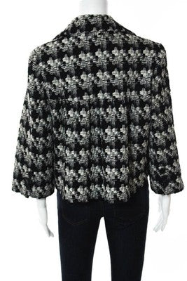 Robert Rodriguez Black White Wool Woven Knit Collared Jacket Size 10