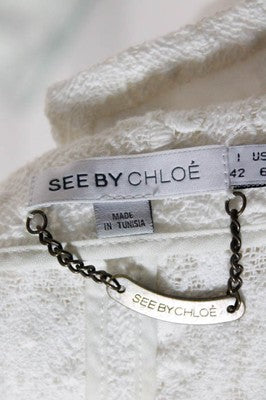 See by Chloe White Lace Detail Snap Front Shrug Bolero Jacket Size 6