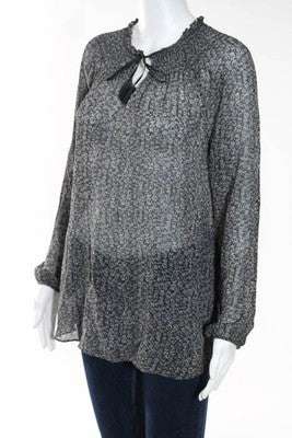 Calypso Saint Barth Gray Floral Print Loose Fit Sheer Smocked Blouse Size Small
