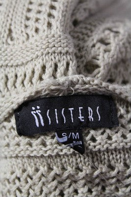 Sisters Beige Solid Print Hooded 3/4 Sleeve Pullover Knit Top Size Small New