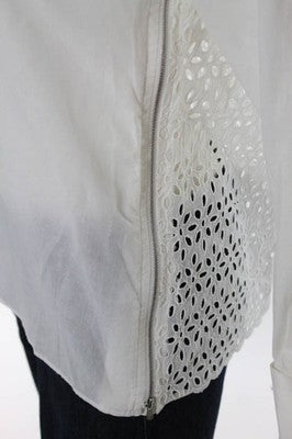 Ar Srpls White Eyelet Back Sheer Zipper Detail Blouse Size Small